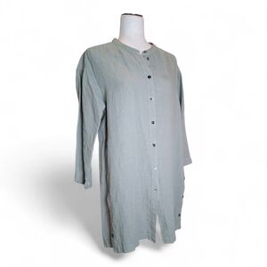 Poetry Thyme Green Button-Up Linen Dress Size 4